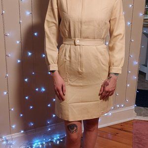 Rare Vintage Courreges Paris 60s Fully Lined Wool Long Sleeve Blouson Dress